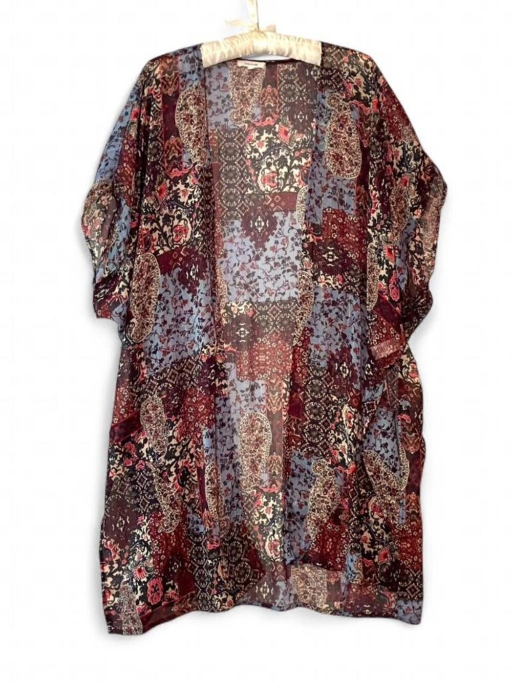 Patchwork Floral Paisley Colorful Festival Boho Semi-Sheer Kimono Cardigan